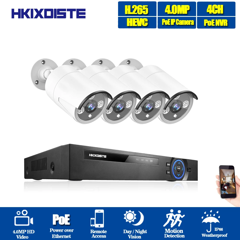 

5MP 4CH POE CCTV Surveillance Kit 4mp IP Security Camera System 4CH 5MP POE NVR 2560x1920 Video Output Kit Remote View on Phone