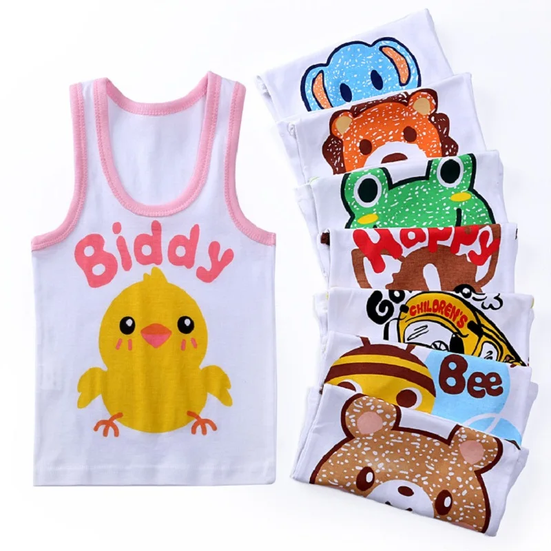 

1-5 years Children vest Baby summer boy tops frog cartoon Girl Cotton sleeveless kids tank cars ambulance beach Camisoles