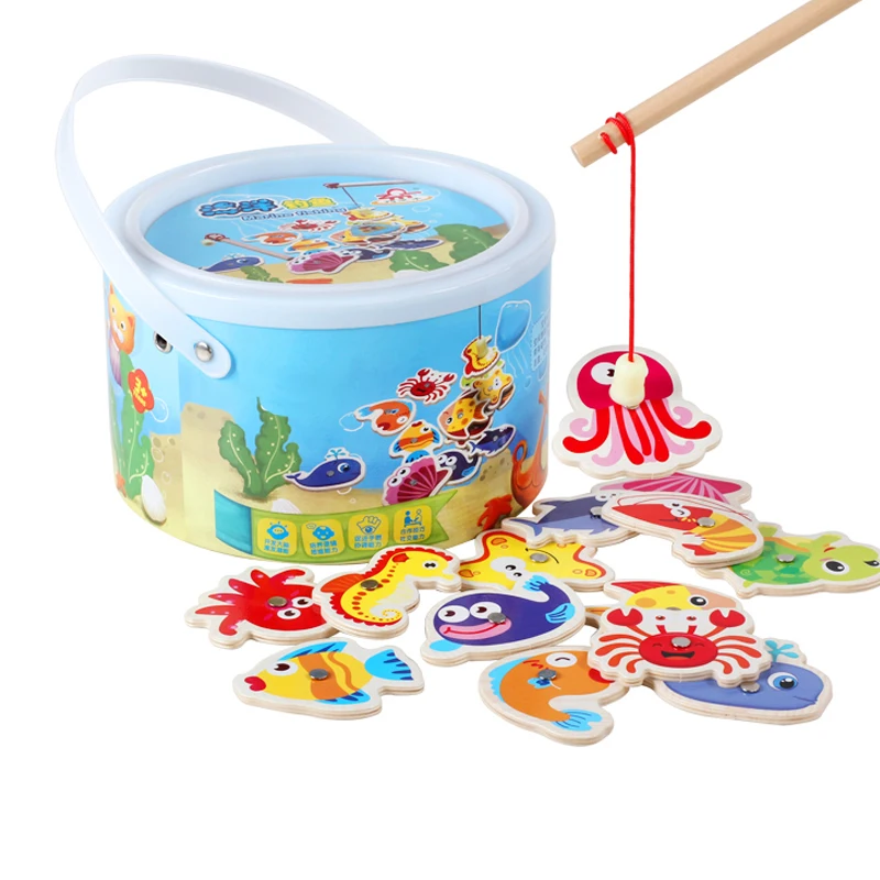 Детский пазл для раннего развития деревянные игрушки магнитная игра рыбалка подарок для мальчиков и девочек 17 шт. Подарочная коробка для упаковки