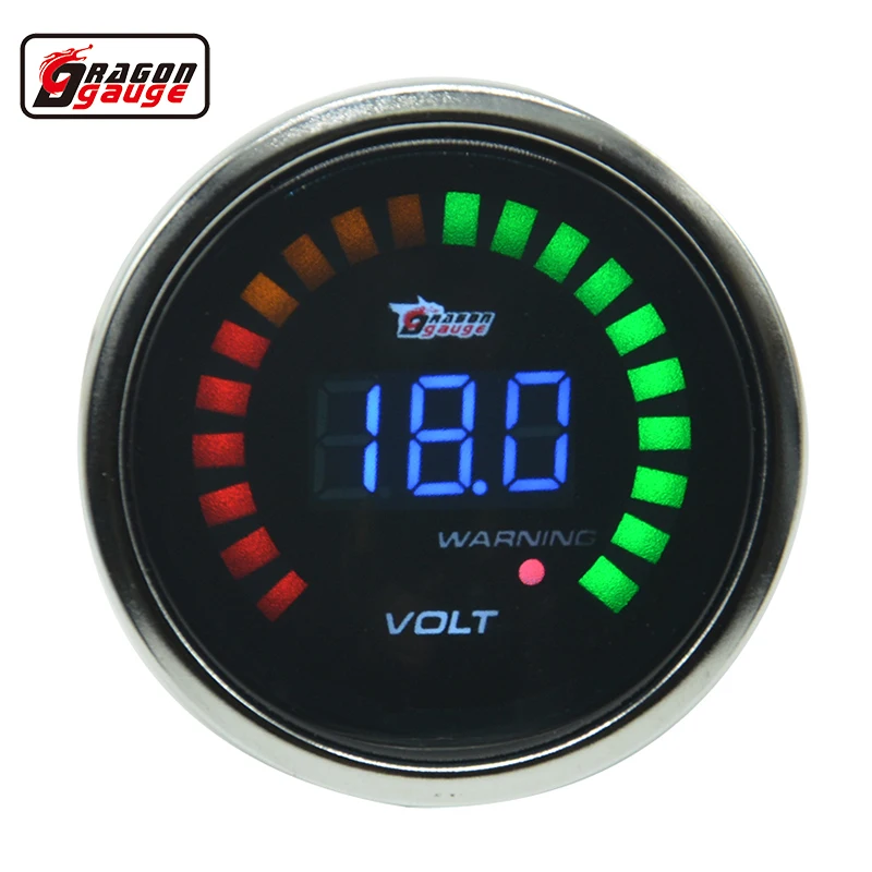

Dragon gauge 52mm sunglasses Digital Smoked 20 LED Car Moto 7.5-18V Volt meter Voltage gauge Warning function Free shipping