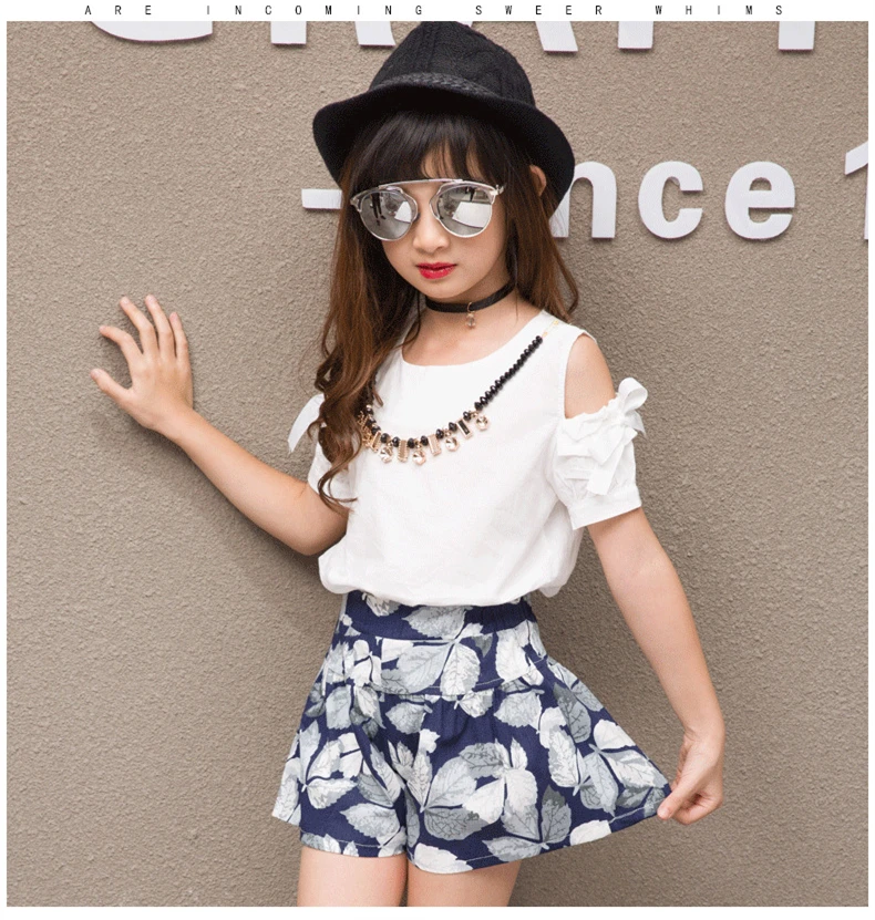 2019 Summer Girls Clothing For Teenage Short Sleeve Shirt Print Shorts Cotton Linen Kids Clothes Sets Fashion 2Pcs Children Suit (5)