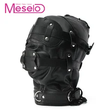 Meselo Leather Bondage Hood Open Mouth Sex Slave Gag Mask Bdsm Bondage Restraints Erotic Sex Toys