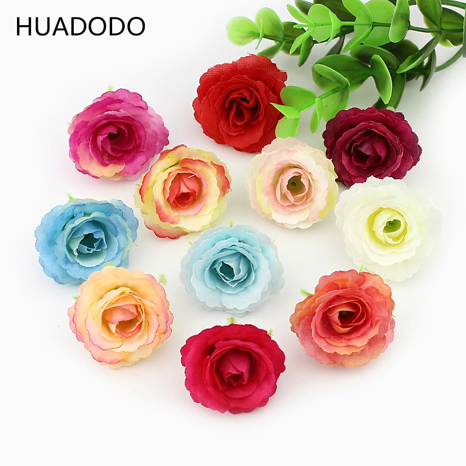 

HUADODO 3cm Artificial Rose Flower Heads Silk Flower for Wedding Decoration DIY Wreaths Fake Flowers 100pieces/lot