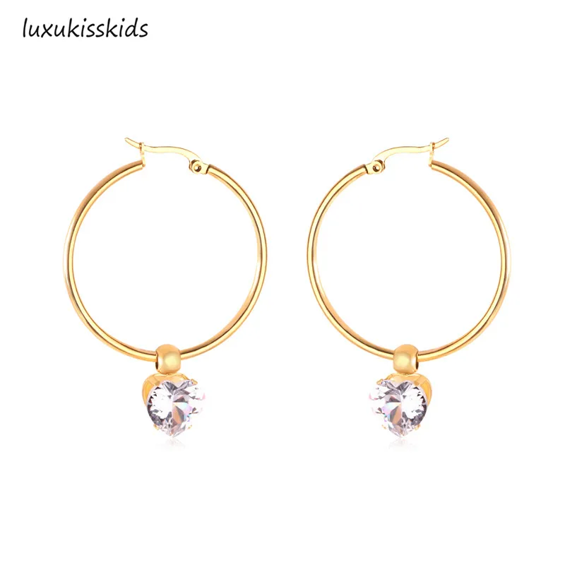 

LUXUKISSKIDS 316L Stainless Steel Gold Hoop Party Zircon AAA CZ Earrings Circle Hoop Earring Set For Women Girls Vintage Jewelry