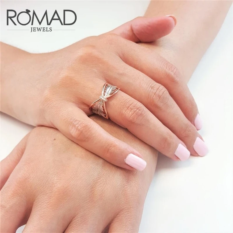 

ROMAD Leaf Big Rings Zircon Stone Ring for Women Wedding Rings Engagement bague femme Cute anillos mujer Fashion Jewelry 2019 R5