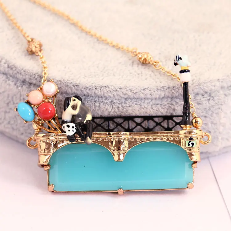 

Dyxytwe Fashion Pendant Necklaces For Ladies Enamel Beautiful Paris Lovers Eiffel Tower Balloon Long Sweater Chain