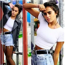 2018 New Short Sleeves Tops Sexy Women Basic Tees Cropped Tops Fashion Slim Brand Fitting Corset Clubwear Blusa#5