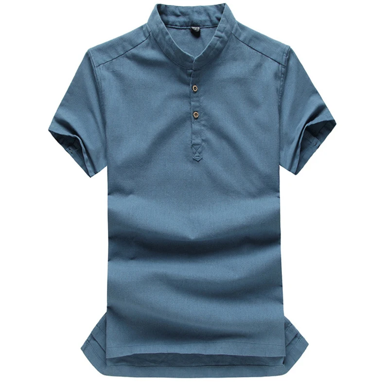 

Chinese Style Mandarin Collar Shirt For Men 2019 Summer New Solid Cotton Linen Short Sleeve Clothing Casual Tops Size M-3XL