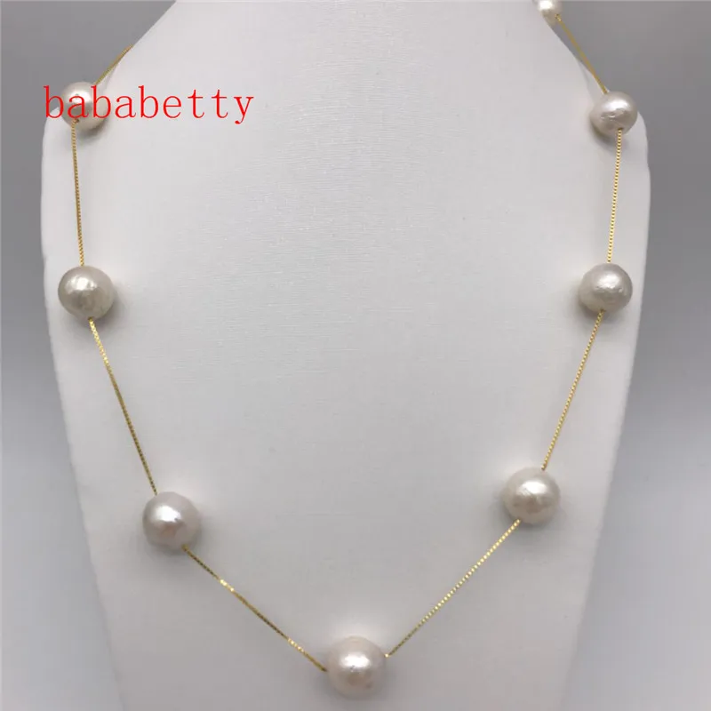 

NEW Perfect Cultured freshwater 10-11MM natural white baroque irregular shaped Edison pearls 925 sterling silver necklace