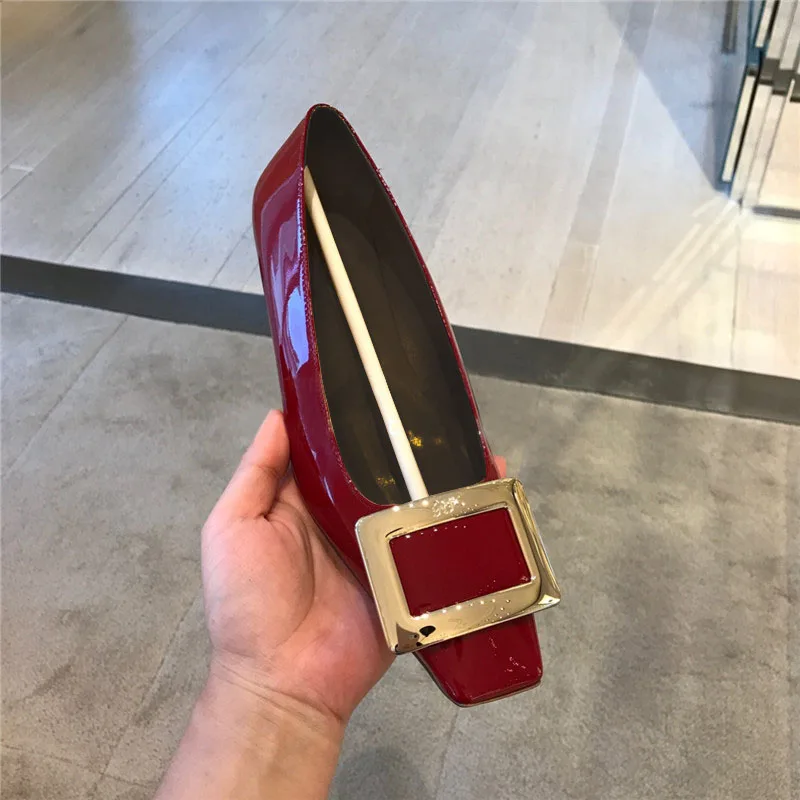 Kmeioo Classic Career Office Shoes Woman Square Toe Low Heels Women Fashion Loafers Slip-On Suqare Heels Woman Red Black Shoes