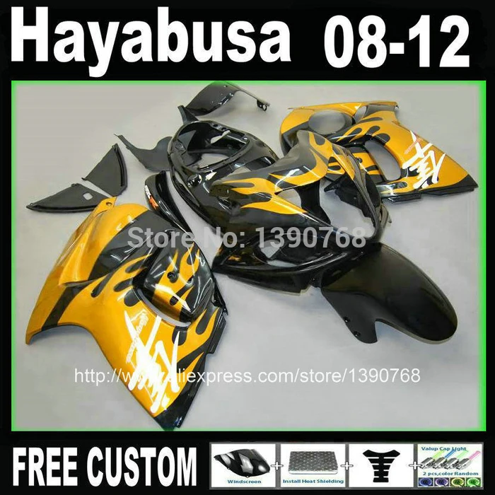 

ABS Injection mold fairing kit for SUZUKI Hayabusa GSX1300R 2008-2014 yellow flames in black airings set GSX 1300R 08-12 VF35