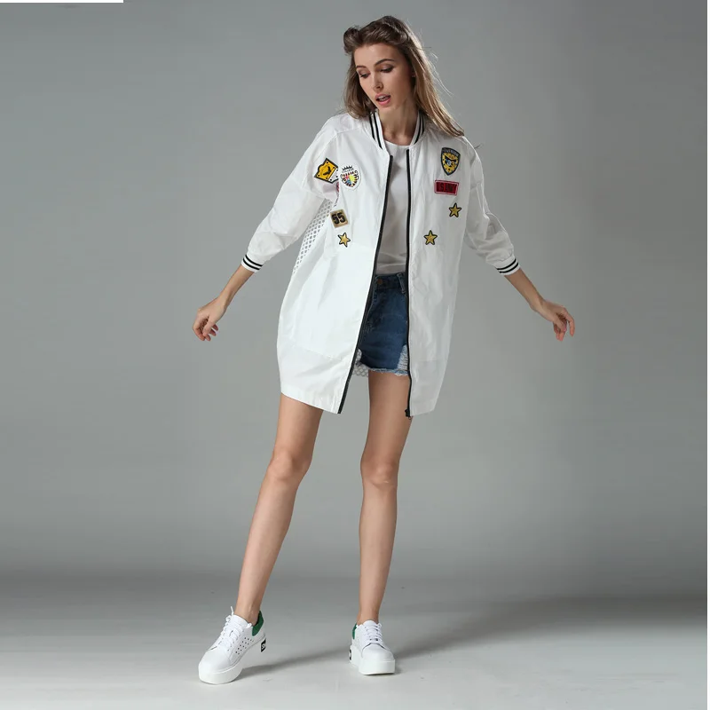 

2016 High quality Spring Summer New Mid Long Style Patchwork Coats Loose Outerwear White Mesh & Lace Coat Women Casual Jacket