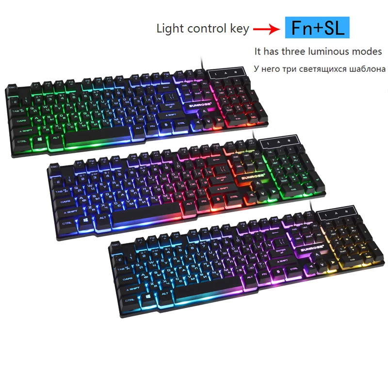3158 Russian / English 3 Color Backlight Gaming Keyboard Teclado Gamer Floating LED Backlit USB Similar Mechanical Feel