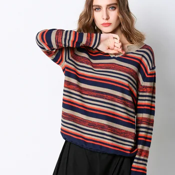 

2019 New-coming spring Pullovers Womens Sweaters fashion stripe long sleeve Korean Jumper Knitted Sweater loose Femme sweater