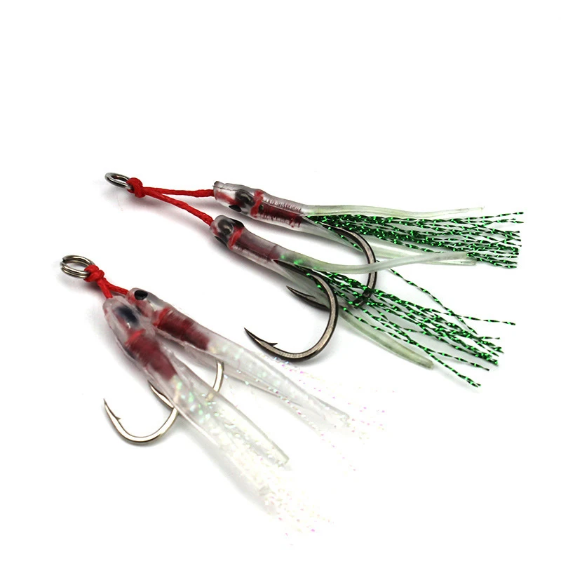 

1Set/Bag Metal Jig Double Hook High Carbon Steel Assist Hooks With Feather Kevlar Line Fishing Hooks