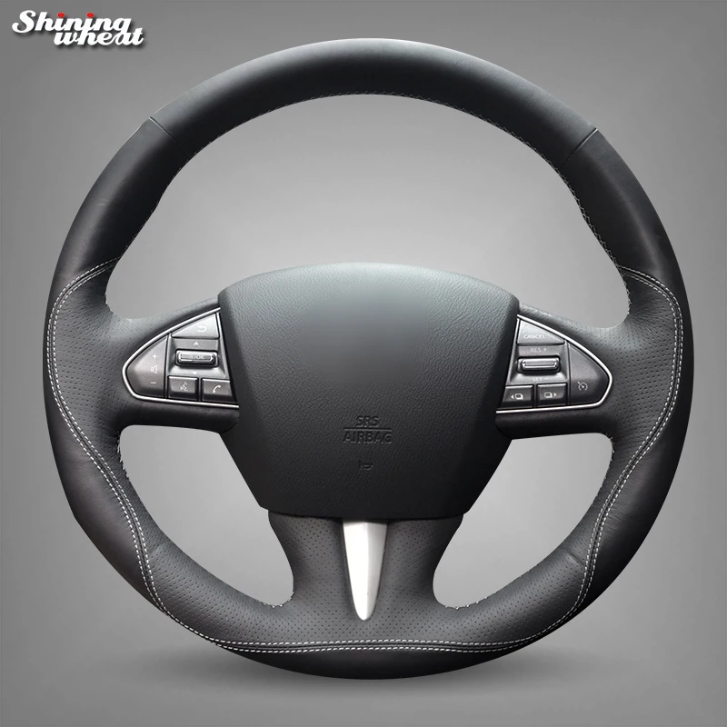 Shining wheat Black Genuine Leather Car Steering Wheel Cover for Infiniti Q50 2014 2015 QX50