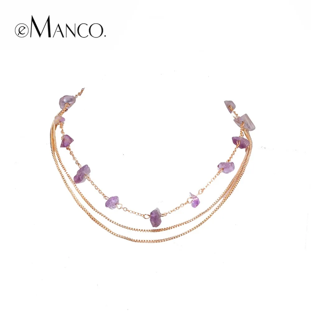 eManco Wholesale Beads for Beadwork Layering Necklace Semi-precious Purple Stone Charming Choker Style Necklace Jewelry