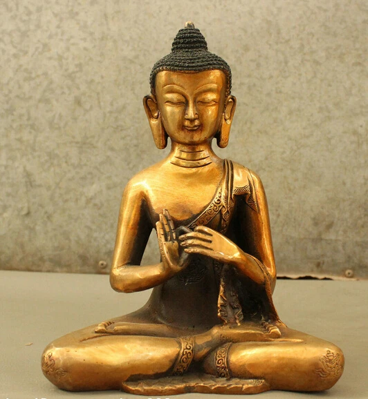 

006260 9" Tibet Bronze Gilt Shakyamuni Sakyamuni Buddha 8 Auspicious Symbol Robe Statue