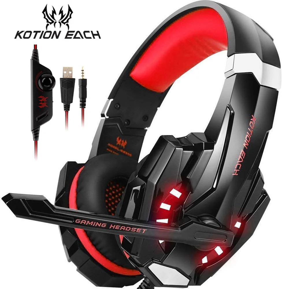 

KOTION EACH G9000 Stereo Gaming Headset Noise Cancelling Over Ear Headphones with Mic LED Light for PS4 PC Xbox One Controller