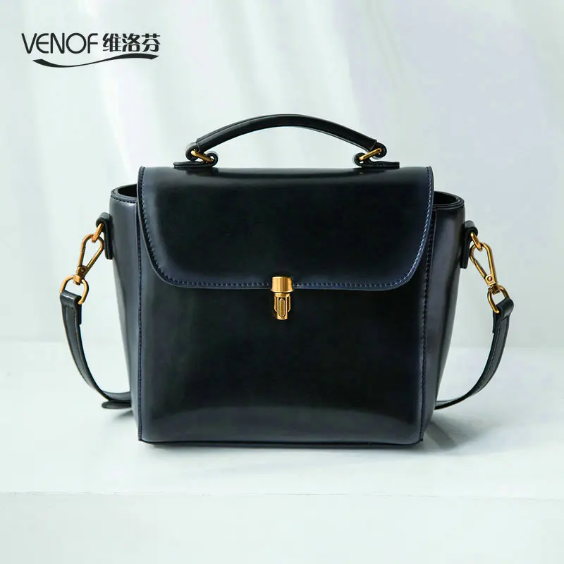

VENOF Retro luxury handbags women bags designer split leather women shoulder bags exquisite hard leather ladies Messenger Bags
