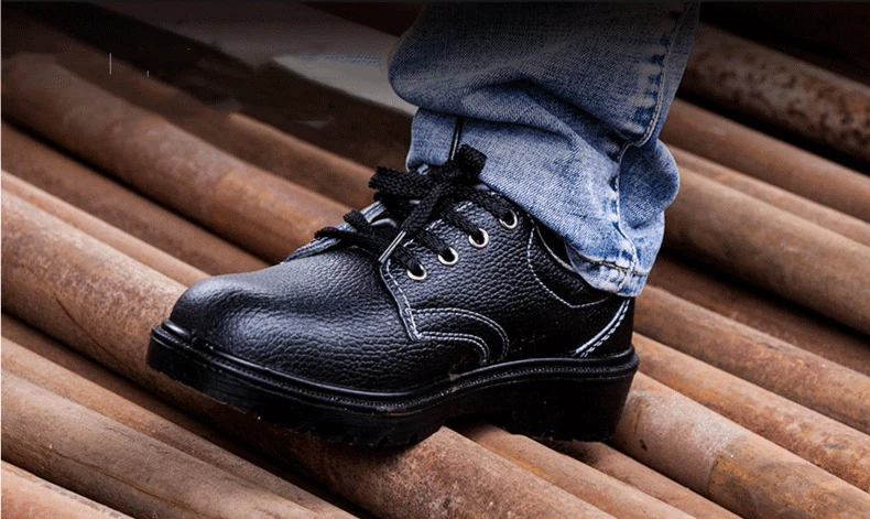 Противоскользящая защитная обувь дышащие яловые рабочие туфли черные Нескользящие ботинки со стальным носком на мягкой подошве