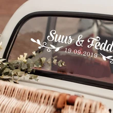 Виниловые наклейки для автомобиля, свадебные наклейки, пользовательские имена, дата-арт, съемный свадебный плакат, настенная наклейка W378
