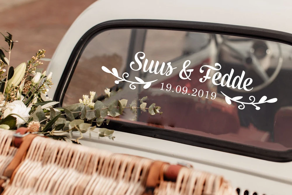 

Vinyl Decals Car Wedding Sticker Custom Names Date Art Removable Wedding Poster Mural Design Window Wall Sticker W378