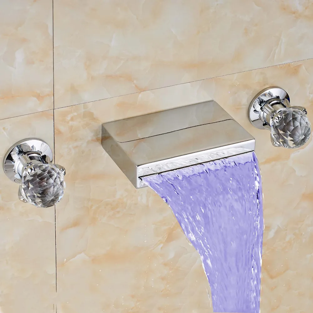 

Free US Shipping Widespread LED Color Changing Tub Faucet Square Spout Mixer Tap Faucet