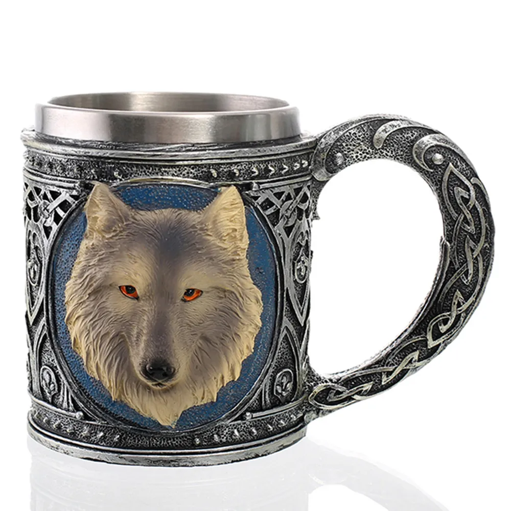 

Retro 3D Wolf King Beer Mugs Resin Stainless Steel Coffee Tea Beer Drinking Cup Personalized Gift Unique collection decoration