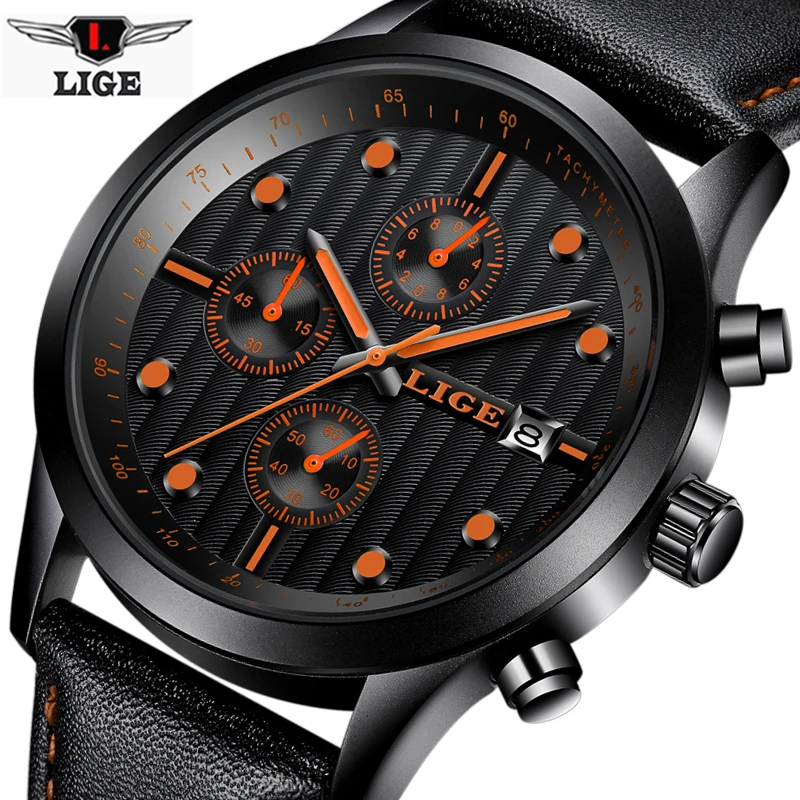 

LIGE Watch Men Fashion Sport Quartz Watch Mens Watches Top Brand Luxury Waterproof Military Leather Date Clock Relogio Masculino