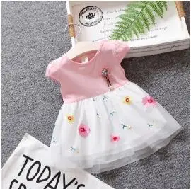 BibiCola/Новые платья для маленьких девочек; летнее праздничное платье для маленьких девочек на День рождения; одежда для детей; хлопковое платье принцессы для малышей - Цвет: Розовый
