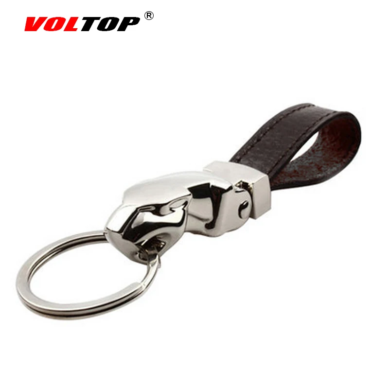 

VOLTOP Leopard Head Keychain Car Key Ring Metal Leather Keyring Storage Ring Car Pendant Silver Plating Men Gentleman Decoration
