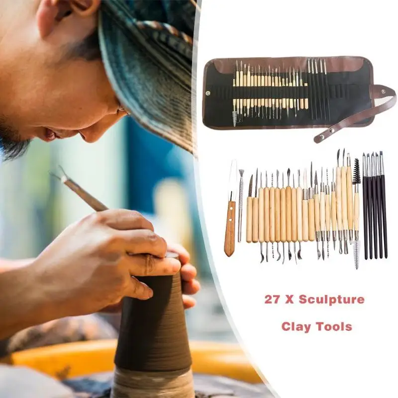 27 шт. DIY глиняная керамика, Набор для лепки, ручка для раскрашивания, полимерная глина, моделирование керамики, деревянная ручка, инструмент для моделирования