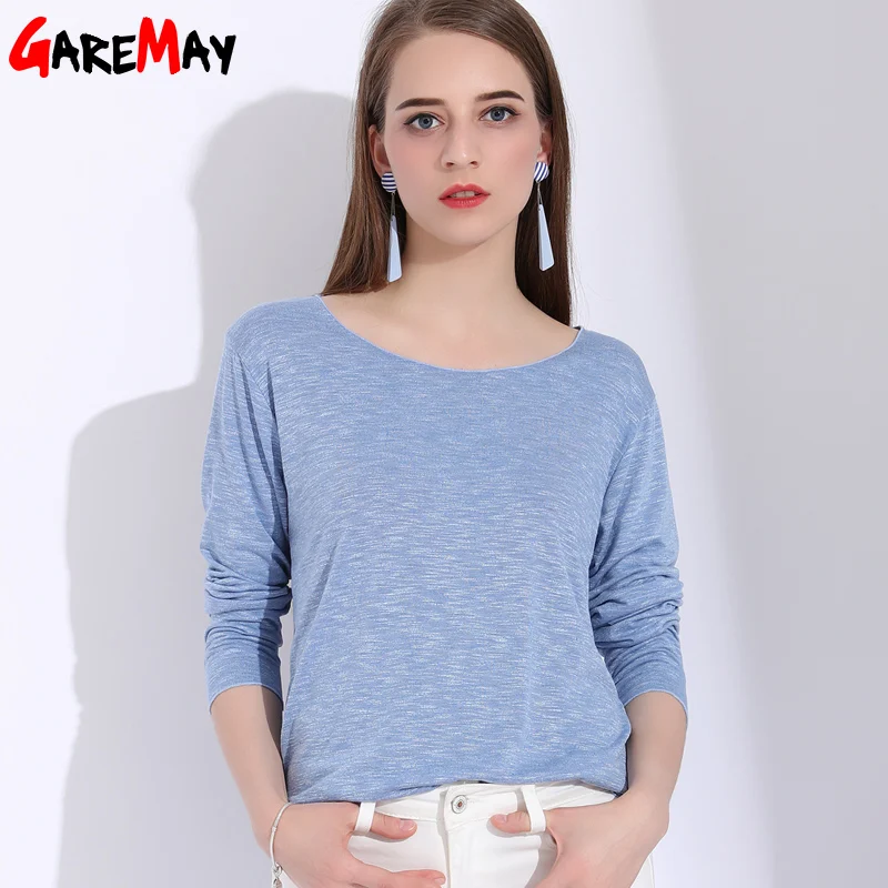 

GAREMAY Long Sleeve Female T-Shirts Women Solid Loose Cotton Tee Shirt Femme Summer Bat Sleeves T Shirt Feminina Ladies Tops