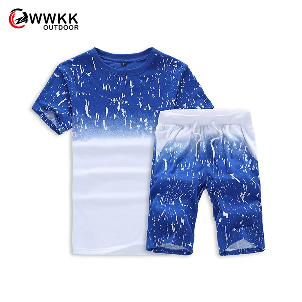 

WWKK New Men's Running Wear Short Sleeve+Shorts Training Quick Dry Loose T-Shirt Sports Gym Fitness Sportswear Trekking T-Shirts