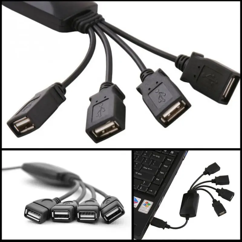 4 порта USB кабель, хаб расширения/сплиттер адаптер для портативных ПК USB 2,0 концентратор