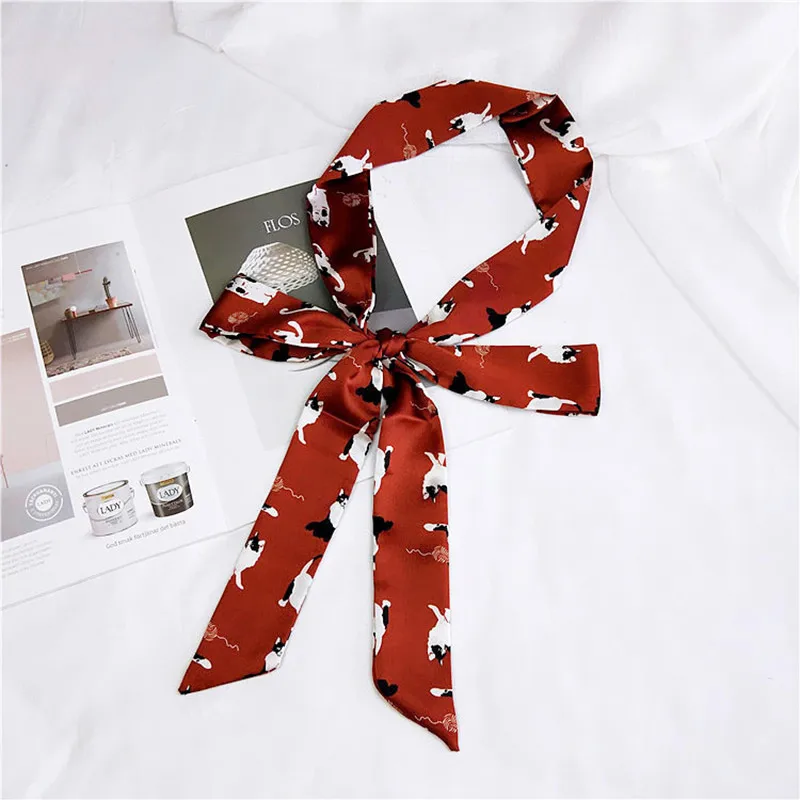 

Silk Satin Women Skinny Scarf Print Ladies Wrap Headband Hair Tie Band Scarf Bag Accessories Headscarf Femme Foulard