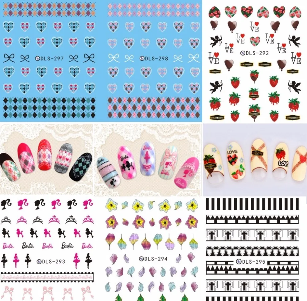 

5 sheet 3D Nail Sticker Mixed Colorful Designs Nail Stickers Decals Makeup Water Tattoos Korean Manicure Tool DLS291-300