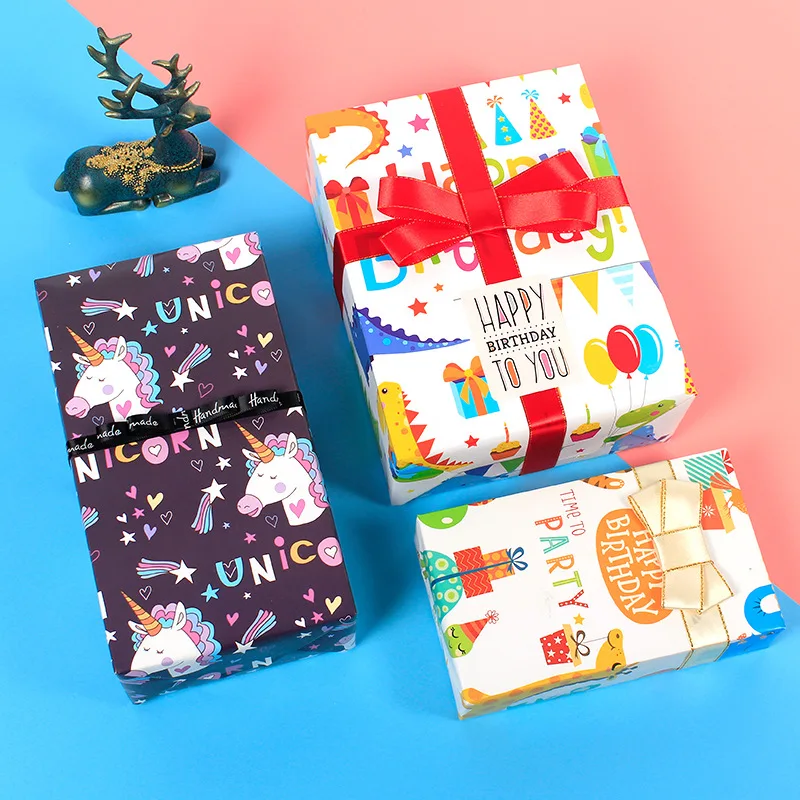 Фламинго единорог радуга динозавр Подарочная обертка бумага для дня рождения