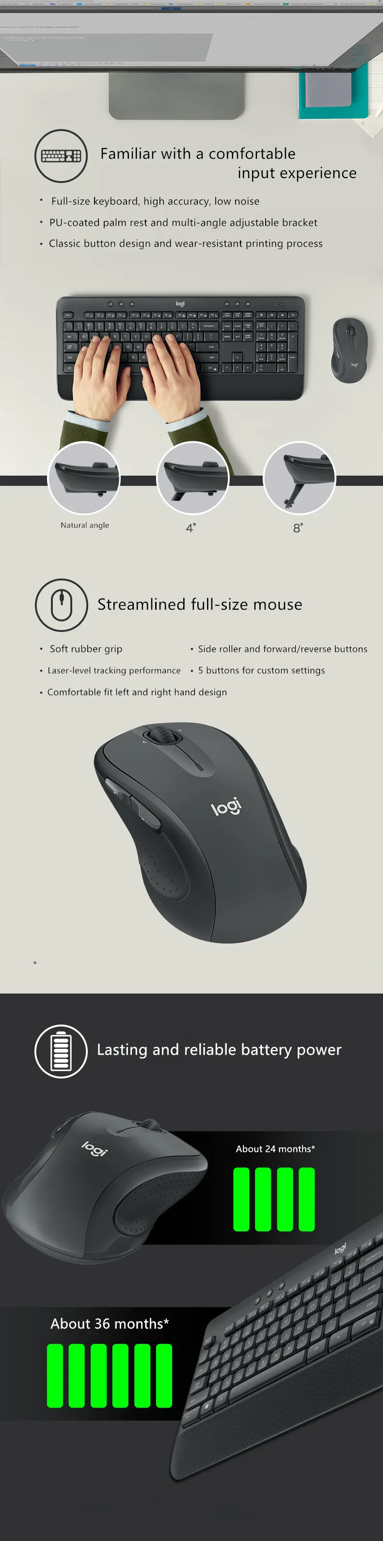 Набор беспроводной мыши и клавиатуры logitech MK545, водонепроницаемый, превосходный комфорт, подставка для рук