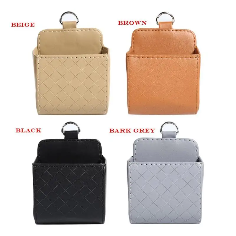

5Colors Car Phone Holder Hanging Storage Bag Organizer Auto Vent Outlet Trash Box Glasses Phone Container PU Leather Storage Box