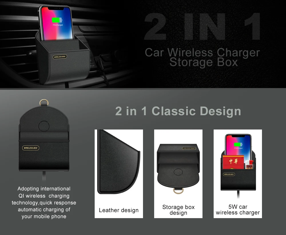 PORTEFEUILLE Qi Car Fast Wireless Charger stand For Iphone XR XS MAX 8 Plus X For Samsung S8 S9 S7 S6 Note 8 9 Induction Charger (3)