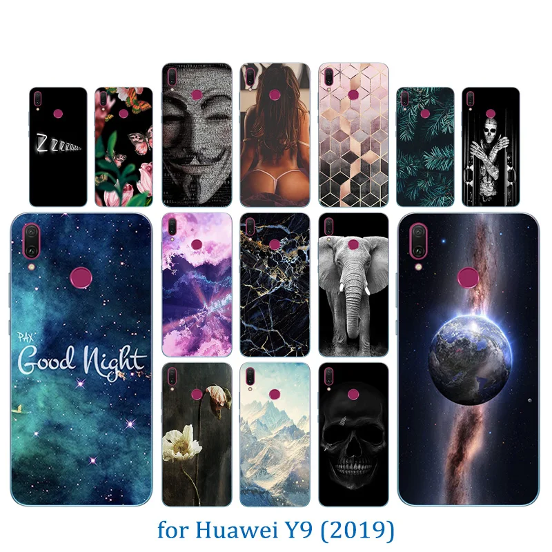6.5&quot Coque for Huawei Y9 2019 Transparent TPU Soft Back Cover Hook Pattern Slim Protection Phone Case |