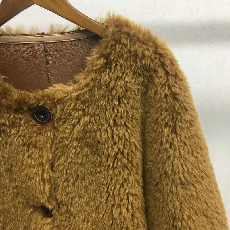 Женская куртка с натуральным овечьим мехом, короткая стильная женская куртка, новинка, модная теплая женская верхняя одежда с круглым воротником, пальто из натуральной кожи, подкладка из овчины
