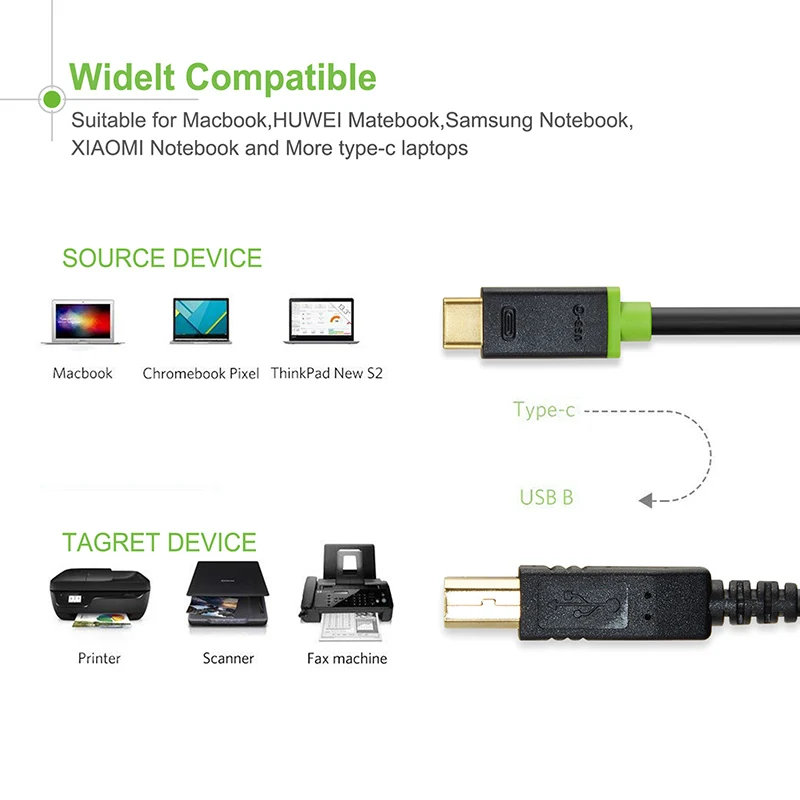 CABLETIME USB C 3.1 to USB 2.0 B M/M Scanner Printer Cable 2m Type C to Type B Charging Cord for Computer PC Laptop C002