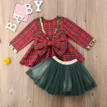 Рождественские вечерние платья в клетку с бантом для маленьких девочек+ юбки-пачки осенне-зимние комплекты одежды из 2 предметов