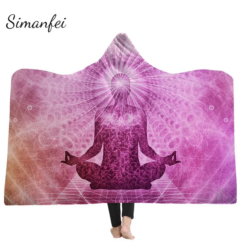

Simanfei 2019 India Buddha Hooded Blanket 3D Printed Sherpa Fleece Microfiber Adults Lotus Flower Buddhist Faith Throw Blanket