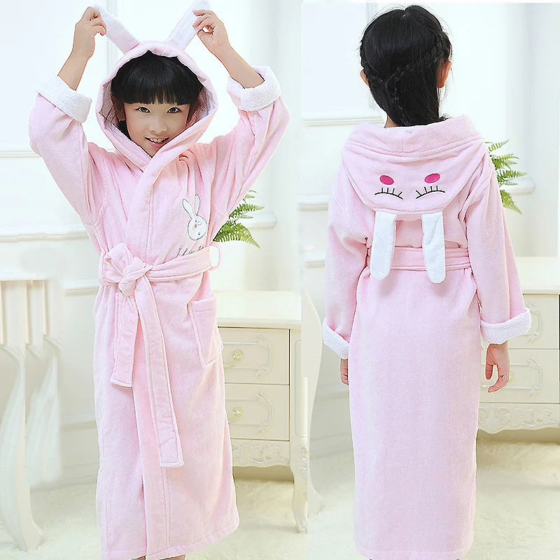 Children bathrobe cotton winter towel material cartoon cap boys and