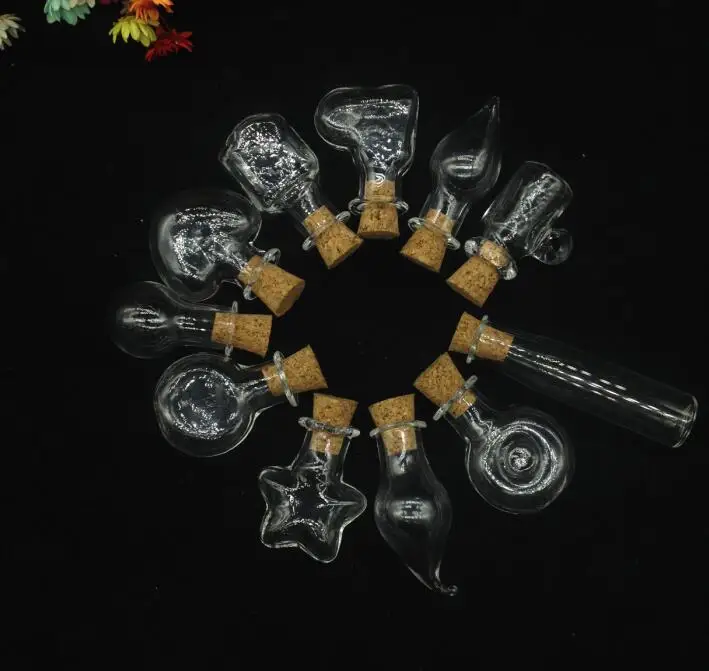 100pcs HOT Mix Shape Mini Clear Tiny Glass Vial pendant Special Gift Bead Storage Cork Jar Container Wish Bottle DIY Party Decor