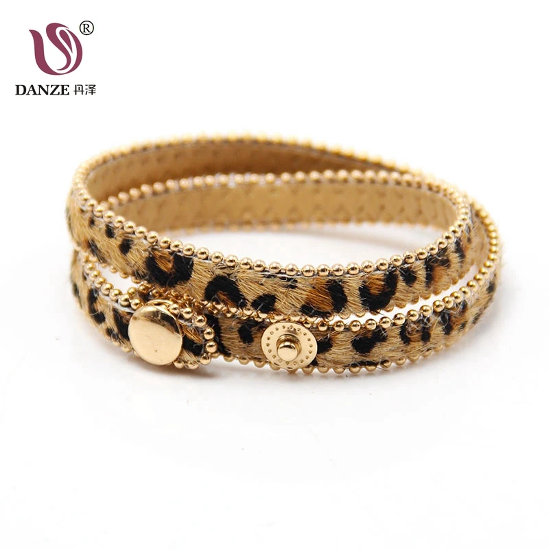 DANZE 2019 Fashion Leopard Print Cloth Fold Double Layer Bracelet Button Adjustable Size Gold small Bead Sexy Charm Jewelry | Украшения и